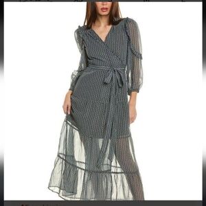 Elan Women’s Long Wrap Dress Green Zig Zag In Green Zig Zag Sz S